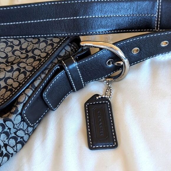 Coach ♣️Rare Limited Edition Vintage Signature Black Canvas Leather Trim Hobo - Picture 13 of 15